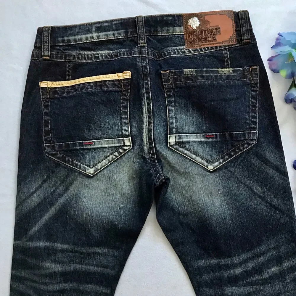 Heritage America NWOT Rip and Repair Dark Wash Skinny Jeans Men 34